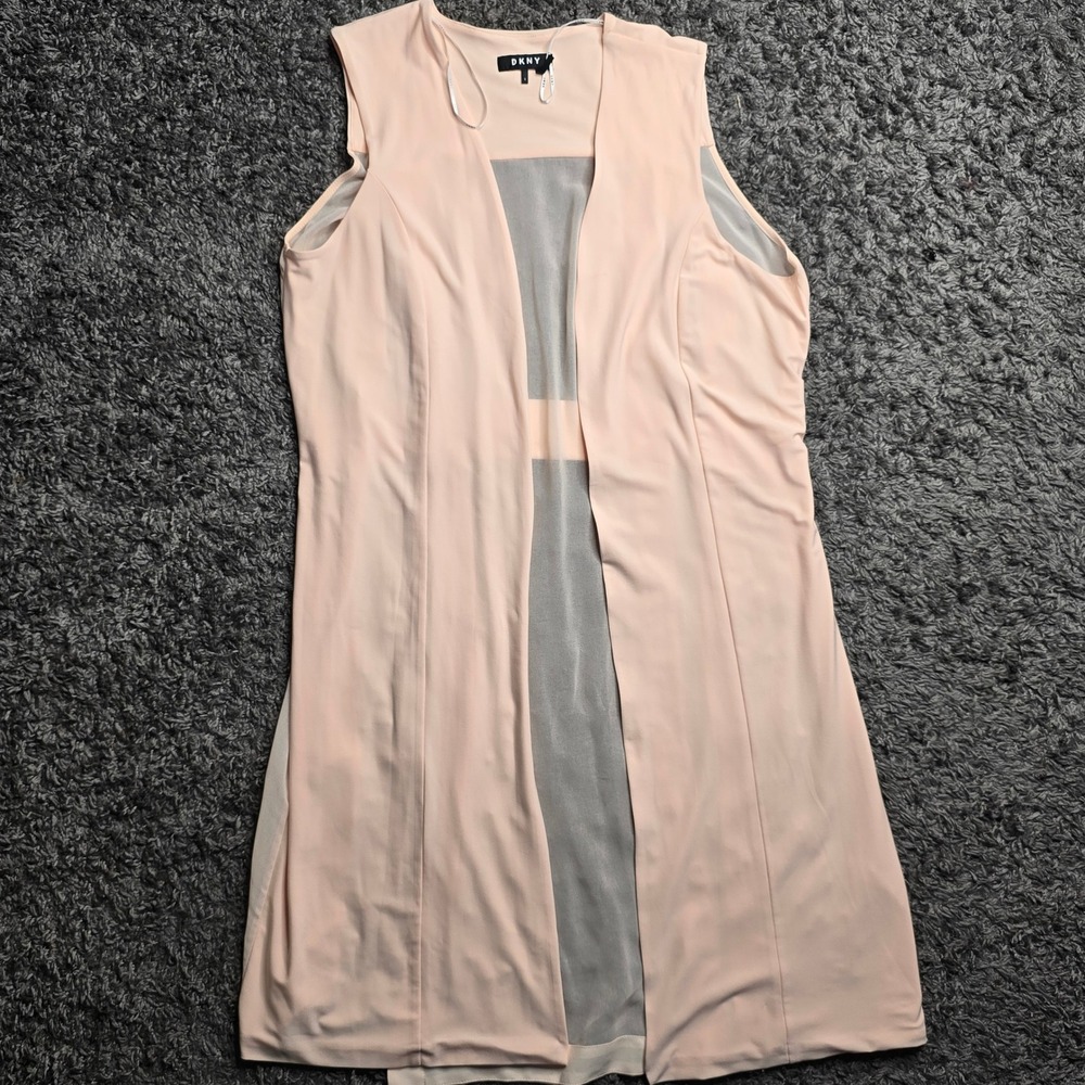 DKNY Womens Pale Pink Mesh Back Open Front Sleeveless Longline Vest Size S